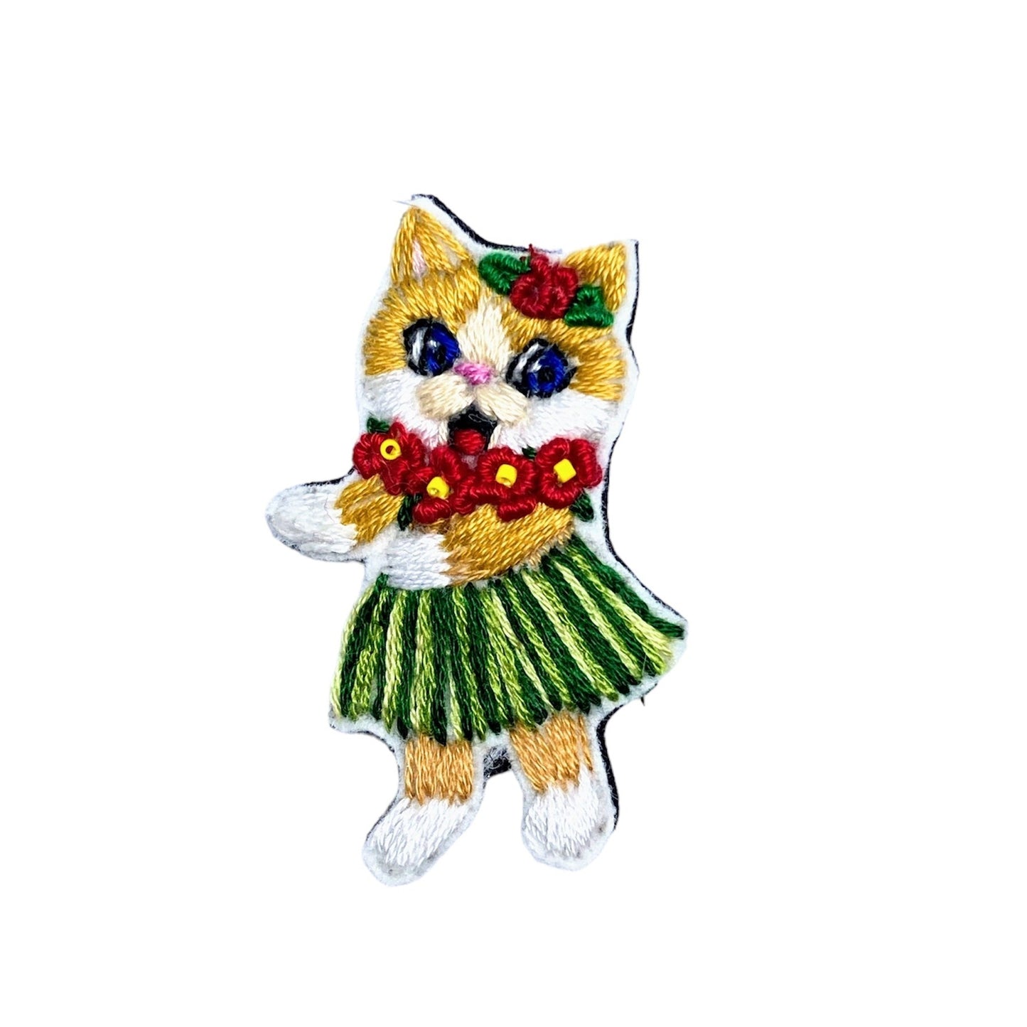 棕色猫草裙舞女孩刺绣胸针