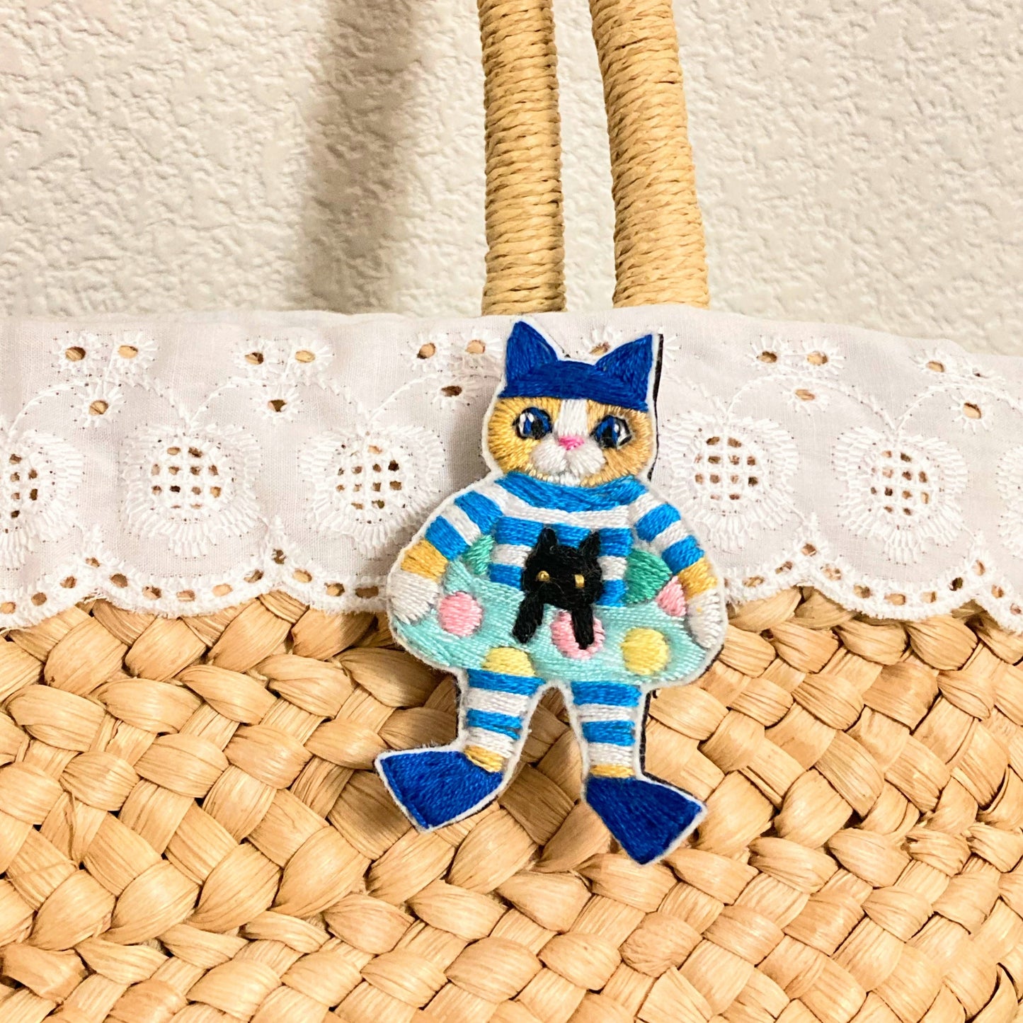 Swimmer embroidered brooch