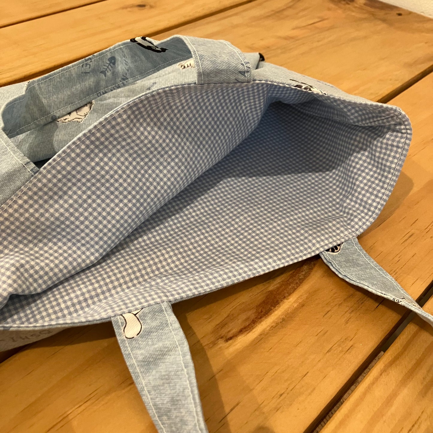 Mini tote bag for outings (blue, ecru)
