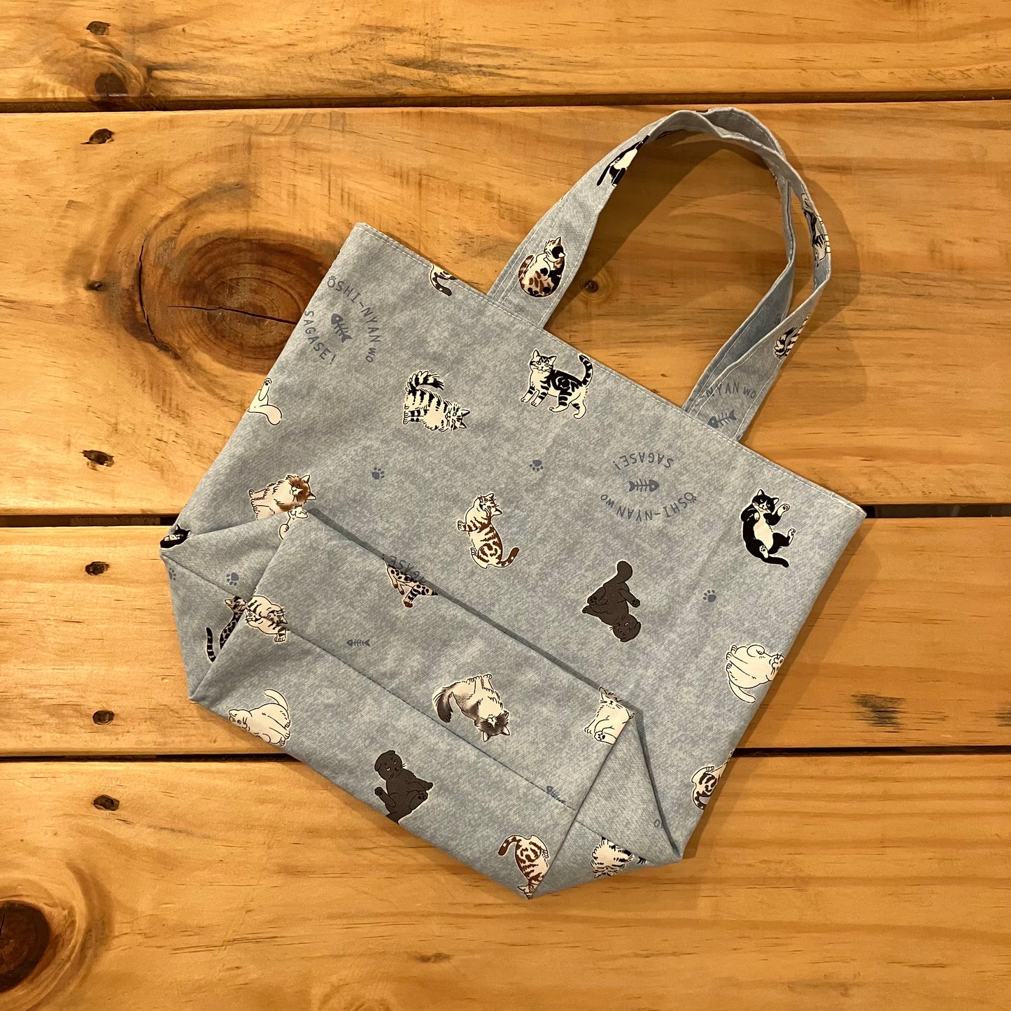 Mini tote bag for outings (blue, ecru)